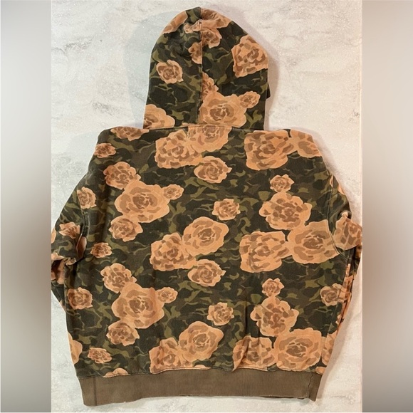 Free People It's A Vibe Printed Hoodie Camouflage with Dusty Peach Roses - Picture 6 of 9